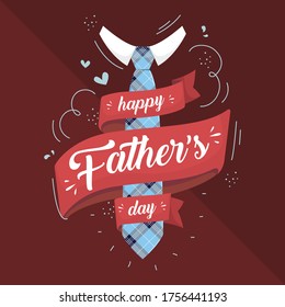 Father's Day poster or banner template with necktie and background.Greetings and presents for Father's Day in flat lay styling.Promotion and shopping template for love dad