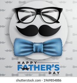 Father's Day poster or banner template with bow tie, glasses and mustache. For Father's Day in flat promotional style and shopping templates for love dad