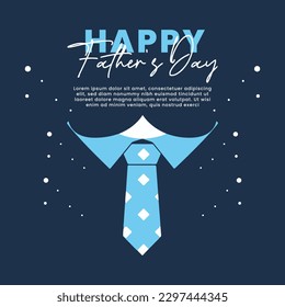 Father's day poster or banner template with tie and moustache flat design illustration vector.Greetings and gifts for Father's Day in flat lay styling.Promotion and shopping template for daddy love 