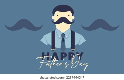 Father's day poster or banner template with tie and moustache flat design illustration vector.Greetings and gifts for Father's Day in flat lay styling.Promotion and shopping template for daddy love 