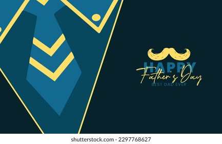 Father's day poster or banner template with tie and moustache flat design illustration vector.Greetings and gifts for Father's Day in flat lay styling.Promotion and shopping template for daddy love 