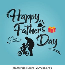 Father's Day poster or banner template with necktie and gift box on blue background