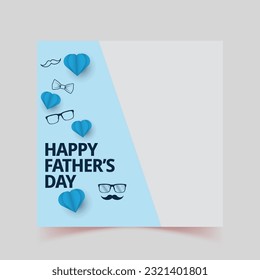 Afiche del Día del Padre, patrón de banner con corbata y caja de regalo sobre fondo azul, Día del Padre en estilo de lecho plano, Promoción y plantilla de compras para el padre de amor