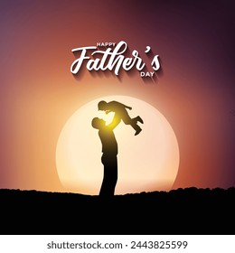 Father's Day poster or banner template with necktie and gift box on blue background. Greetings and presents for Father's Day in flat lay styling. Happy Fathers day creative concept. 
