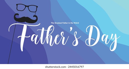 Father's Day poster or banner template with symbol of Dad from glasses and mustache.Greetings and presents for Father's Day in flat lay styling.Promotion and shopping template for love dad