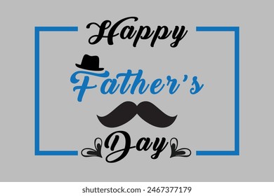 Father's Day poster or banner template with symbol of Dad from hat ,glasses and mustache. Greetings and presents for Father's Day in flat lay styling. Happy Father's Day template.