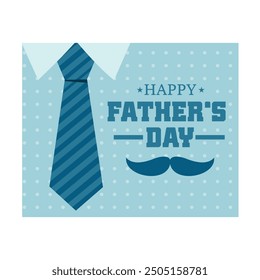 Fathers Day poster or banner template with necktie and gift box on blue background. Flat vector modern illustration 