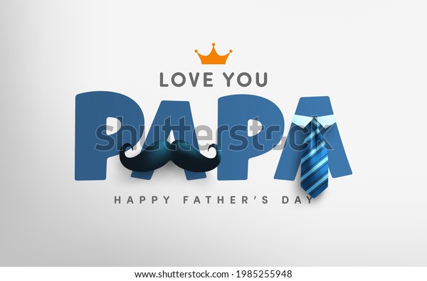 Father\'s Day poster or banner template with mustache\
and necktie on gray background.Greetings and presents for Father\'s\
Day in flat lay styling.Promotion and shopping template for love\
dad