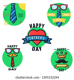 Father's Day Poster with Big Tie, Eyeglasses. Mustache, and King Crown. Ribbon. Filled Outline Design. For banner, poster, and more