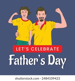 Father's Day poster with father and son hand drawn illustration