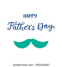 Father's Day poster with green mustache. Promotion or shopping banner template with lettering for Happy Father's Day. Vector illustration in flat style for greeting card.