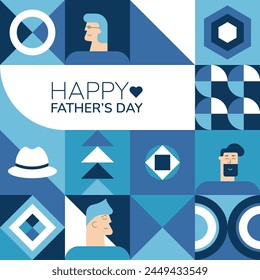 Fathers Day poster, greeting card, banner, label, sale promotion template, cover in geometric style. Geometric print, pattern. Vector illustration.	