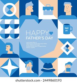 Fathers Day poster, greeting card, banner, label, sale promotion template, cover in geometric style. Geometric print, pattern. Vector illustration.	