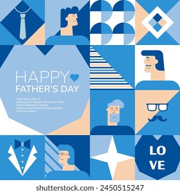 Fathers Day poster, greeting card, banner, label, sale promotion template, cover in geometric style. Geometric print, pattern. Vector illustration.	