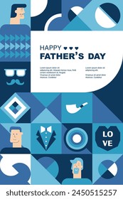 Father's Day poster, greeting card, banner, label, sale promotion template, cover in geometric style. Geometric print, pattern. Vector illustration.