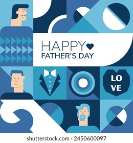 Fathers Day poster, greeting card, banner, label, sale promotion template, cover in geometric style. Geometric print, pattern. Vector illustration.	