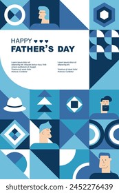 Father's Day poster, greeting card, banner, label, sale promotion template, cover in geometric style. Geometric print, pattern. Vector illustration.