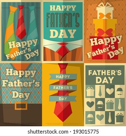 Father's Day Posters Set. Flat Design. Retro Style. Vector Illustration.