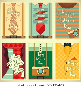 Father's Day Posters Set. Flat Design. Retro Style. Man Hipster Clothing. Vector Illustration