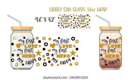 Fathers Day quote. Vector lettering for t shirt, poster, card. Happy fathers day concept with can glass mockup