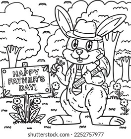 Fathers Day Rabbit with Hammer and Nail Coloring 
