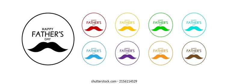 Father's day round icon with mustache. Set of colored icons for Father's Day.