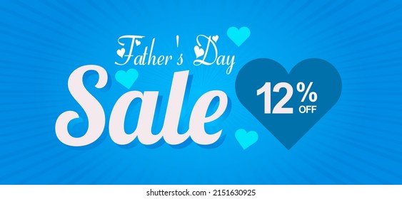 Father's Day Sale 12% off. Banner with an elegant blue heart and shiny background with a special offer