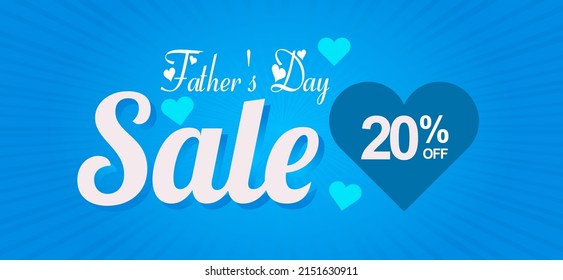 Father's Day Sale 20% off. Banner with an elegant blue heart and shiny background with a special offer