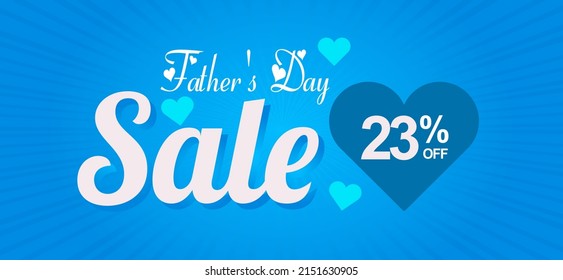 Father's Day Sale 23% off. Banner with an elegant blue heart and shiny background with a special offer