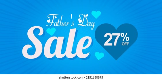 Father's Day Sale 27% off. Banner with an elegant blue heart and shiny background with a special offer