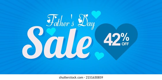 Father's Day Sale 42% off. Banner with an elegant blue heart and shiny background with a special offer