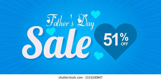 Father's Day Sale 51% off. Banner with an elegant blue heart and shiny background with a special offer