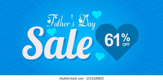 Father's Day Sale 61% off. Banner with an elegant blue heart and shiny background with a special offer