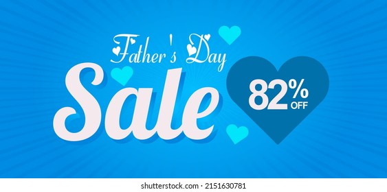 Father's Day Sale 82% off. Banner with an elegant blue heart and shiny background with a special offer