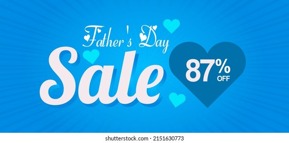 Father's Day Sale 87% off. Banner with an elegant blue heart and shiny background with a special offer