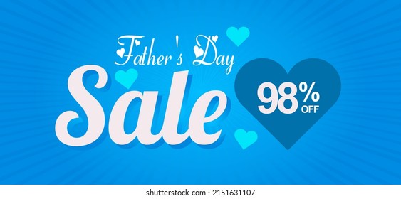 Father's Day Sale 98% off. Banner with an elegant blue heart and shiny background with a special offer