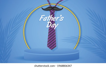 father's day sale background podium realistic with tie and mustache