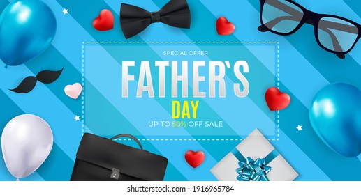 Father`s Day Sale Background.  Poster, flyer, greeting card, header for website. Vector Illustration