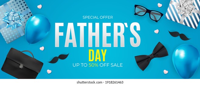 Father`s Day Sale Background.  Poster, flyer, greeting card, header for website. Vector Illustration