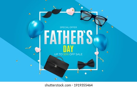 Father`s Day Sale Background.  Poster, flyer, greeting card, header for website. Vector Illustration