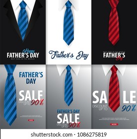 Father's Day Sale banner, greeting card with necktie. Vector Illustration