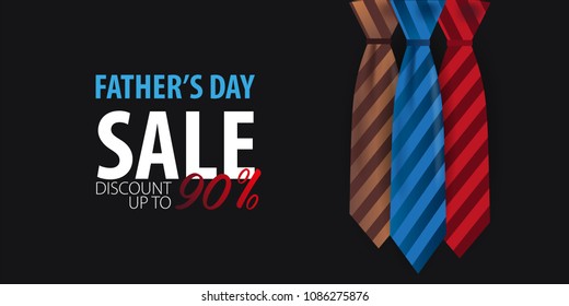 Father's Day Sale banner, greeting card with necktie. Vector Illustration