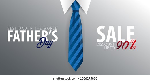 Father's Day Sale banner, greeting card with necktie. Vector Illustration
