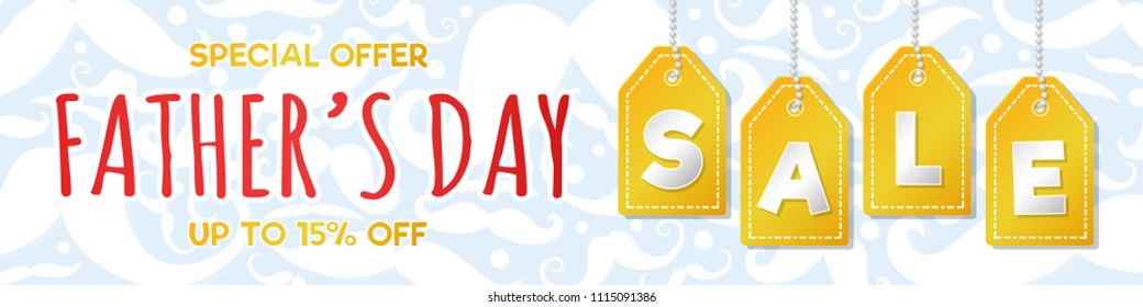 Father's Day Sale - banner with moustaches. Vector.