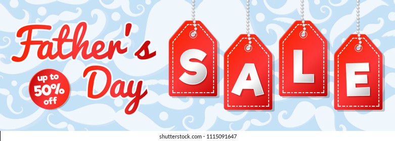 Father's Day Sale - banner with moustaches. Vector.