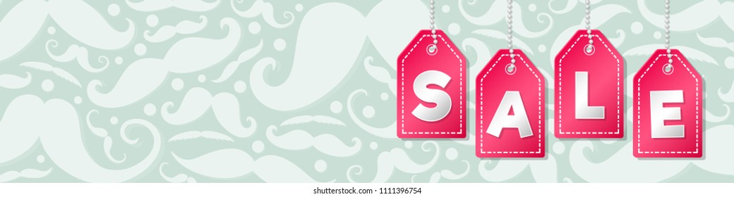 Father's Day Sale and Barber Shop Sale - background with mustaches. Vector.