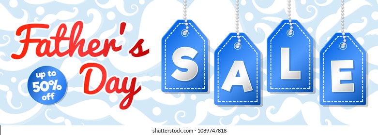Father's Day Sale - colourful banner with mustaches. Vector.