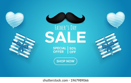 Father's day sale with gift boxes and love balloons