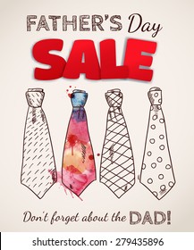 Father's Day SALE! Happy Father's Day Banner, flyer or poster design with hand drawn tie. Vector illustration