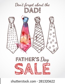 Father's Day SALE! Happy Father's Day Banner, flyer or poster design with hand drawn tie. Vector illustration